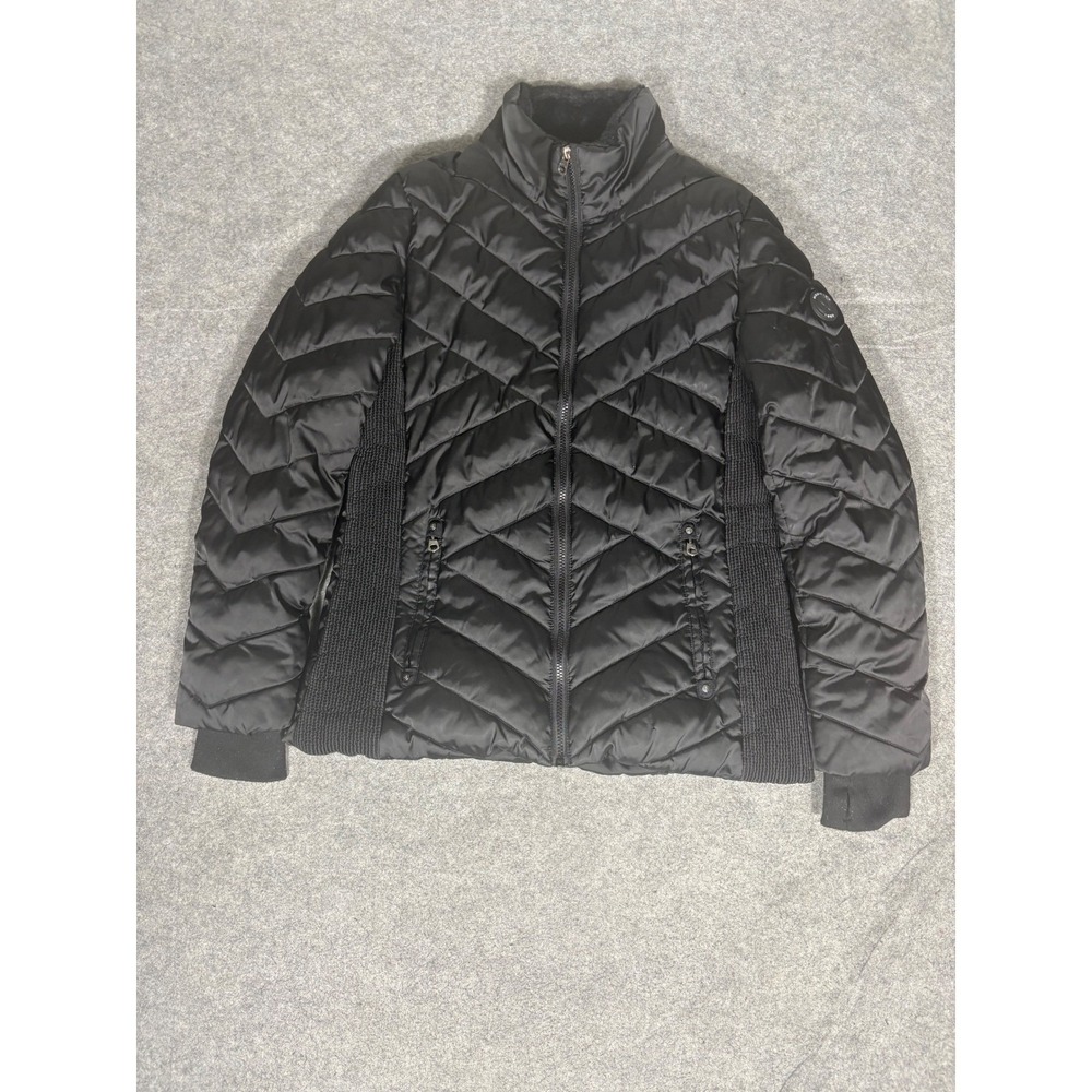 Nautica Womens Black Chevron Puffer Jacket Water Resistant Quilted Coat Q020331